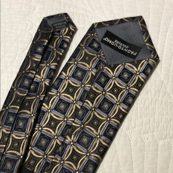 3/$15 Pronto Uomo Couture Designer Silk Pewter Tie - Picture 7 of 9